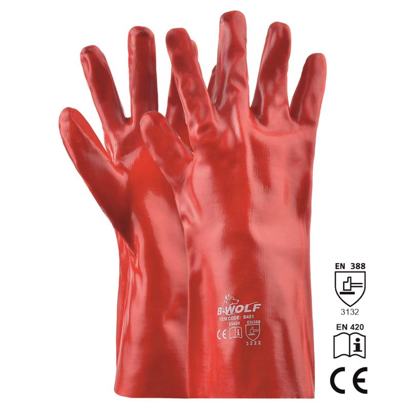 PVC RED OIL GLOVES FOZE 35cm